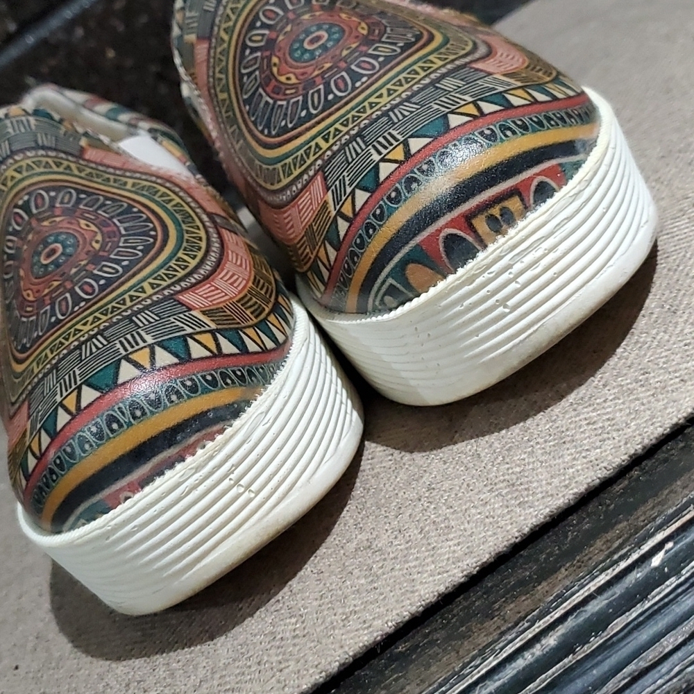 GOBY SLIP ON PLATFORM VEGAN CHUNKY SNEAKERS WITH AZTEC PRINT TRAINERS ART - Picture 3 of 14